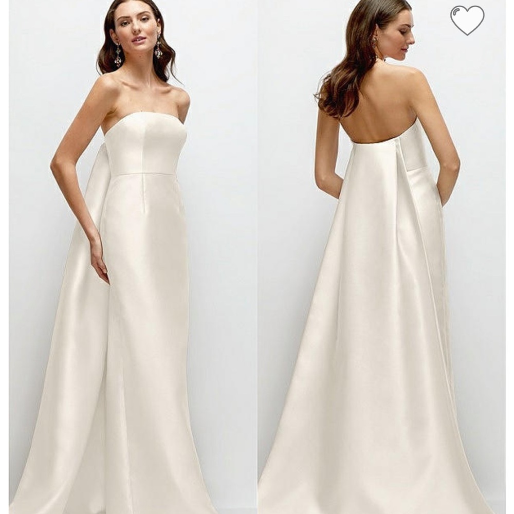 ALFRED SUNG Strapless Cream Satin Evening Gown with Back Drape